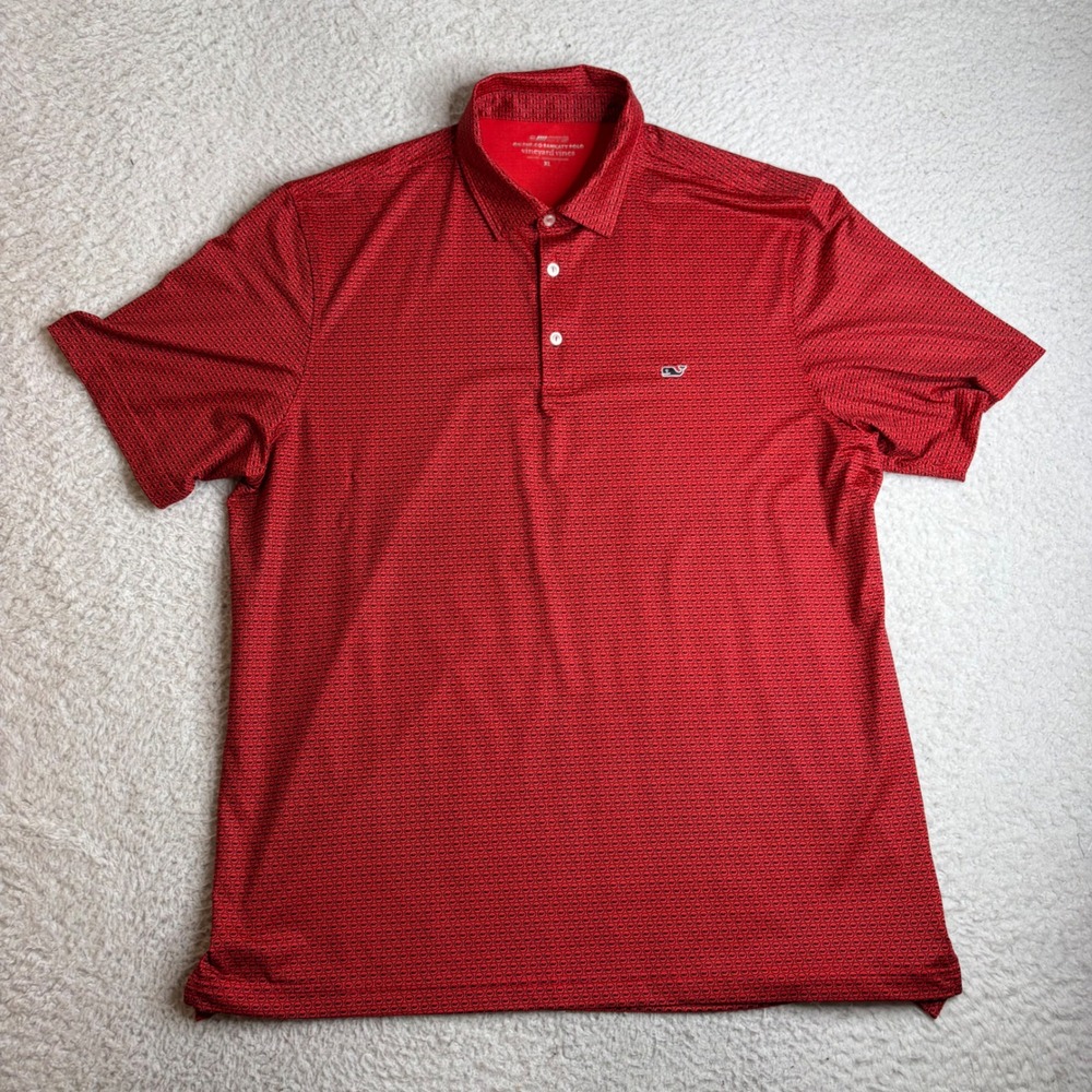 Vineyard Vines Mens XL Red On-The-Go Sankaty Polo Whale Print Performance Shirt